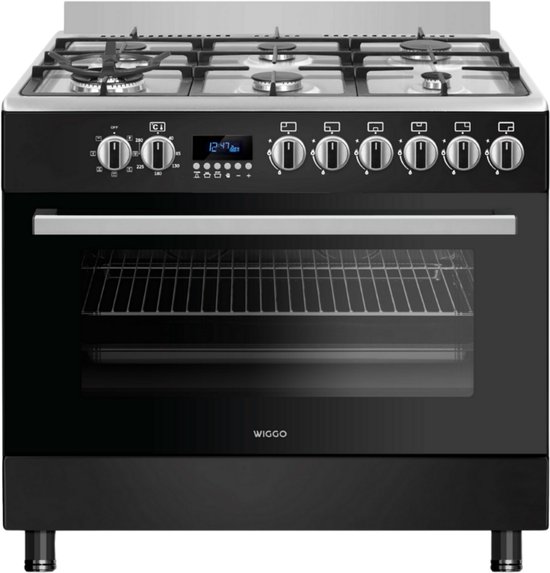 Wiggo WO-E969R(BX) serie 9 gasfornuis – zwart rvs
