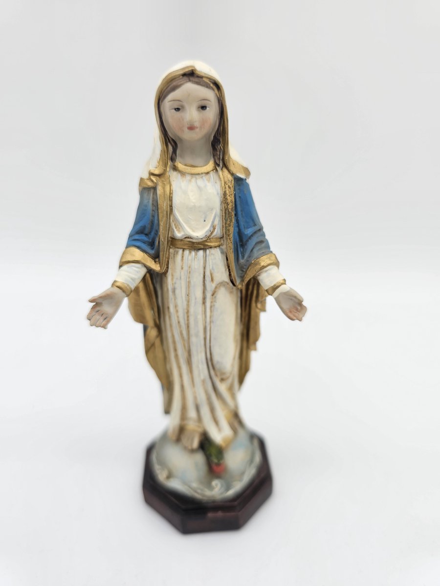 Maria Wonderdadige - beeld 11,5 cm hoog op console - Madonna met open handen - materiaal polystone - religieus beeld