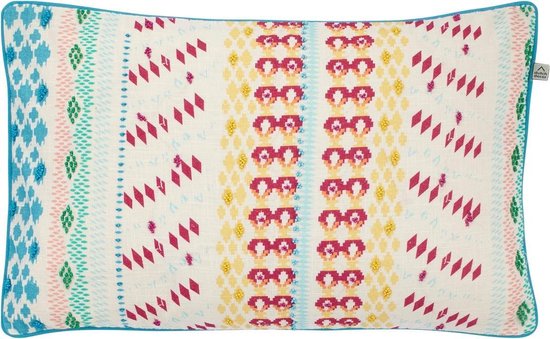 Dutch Decor SAKLAN - Sierkussen kraaltjes - 30x50 cm - aztec - blauw - aqua - geel - wit - rood - roze - groen - 100% katoen - Inclusief binnenkussen