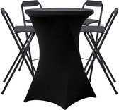 4x Inklapbare barkruk + 1x Statafel Zwart incl. zwarte rok - Opklapbaar - Met voetsteun - Cocktailtafel - Met statafelrok zwart - Alora - Zwart - beurs