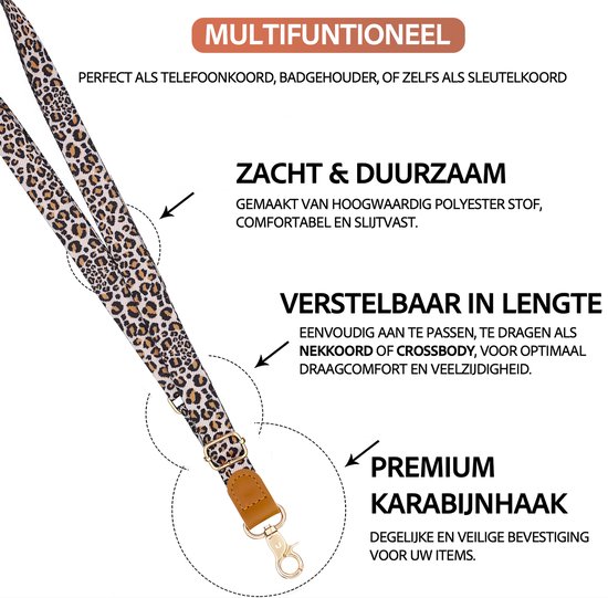 Telefoonkoord universeel – verstelbaar afneembaar koord voor mobiele telefoon – zwart