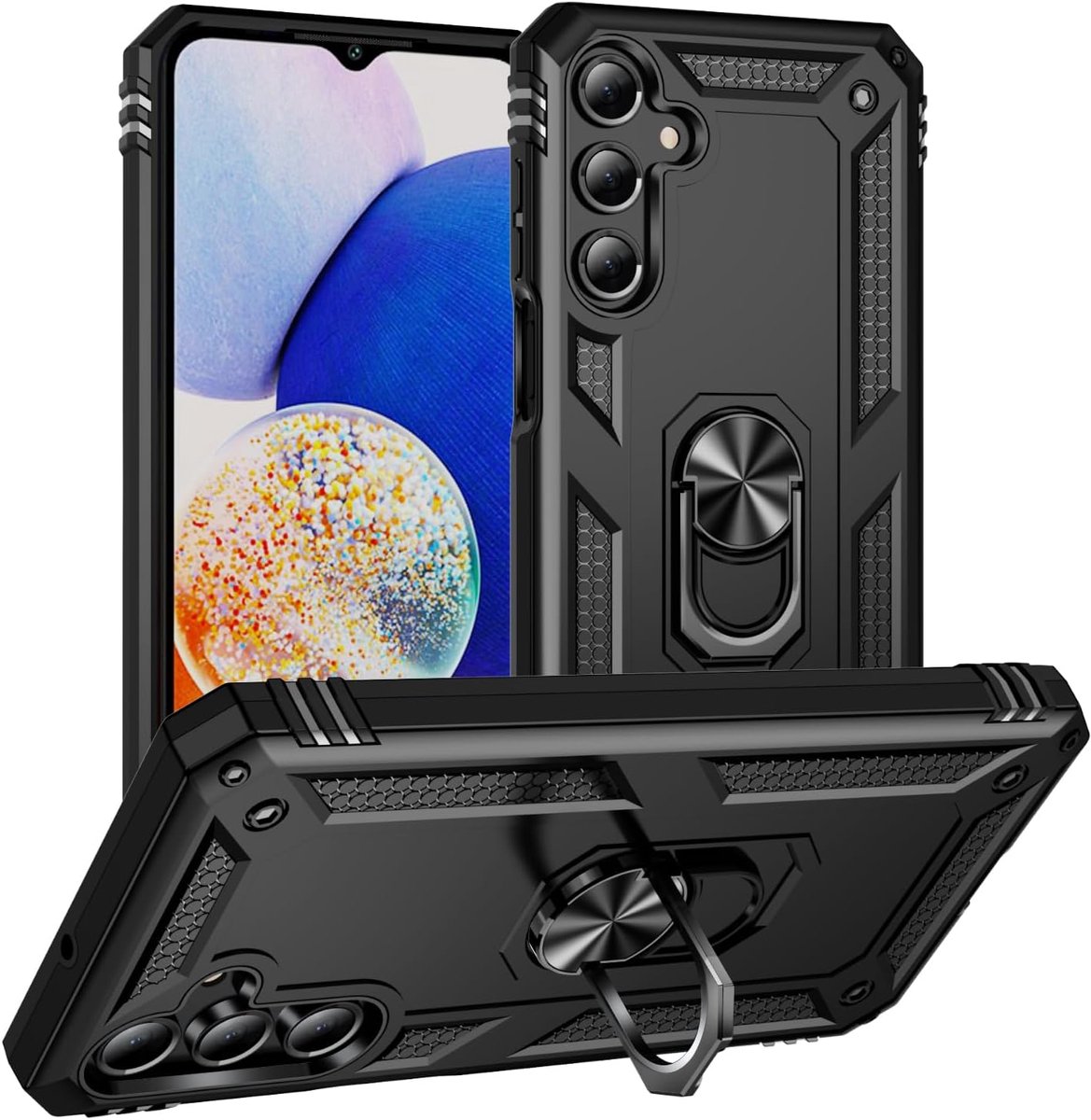Anti-Shock Hybrid Ring Armor - Backcover Hoesje Geschikt voor: Samsung Galaxy A16 - Zwart