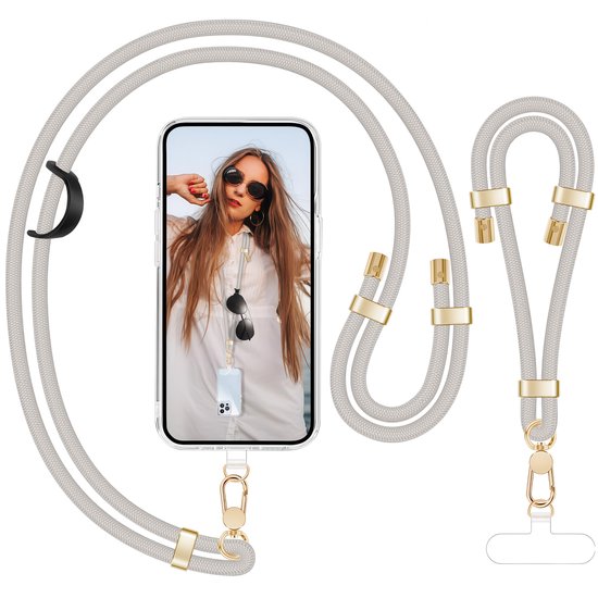 Foto: Luxe nek pols telefoonkoord set met bevestigingsplaatjes universeel gsm lanyard keycord strap verstelbaar crosssbody sleutelkoord telefoonketting telefoon koord sleutelhanger keykoord pashouder phone ketting cord licht grijs nekkoord