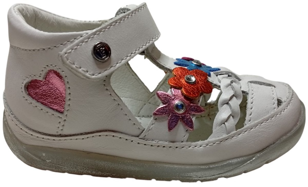 Falcotto - Moraga - Mt 21 - Velcro lederen gesloten sandalen - Wit - bloemen
