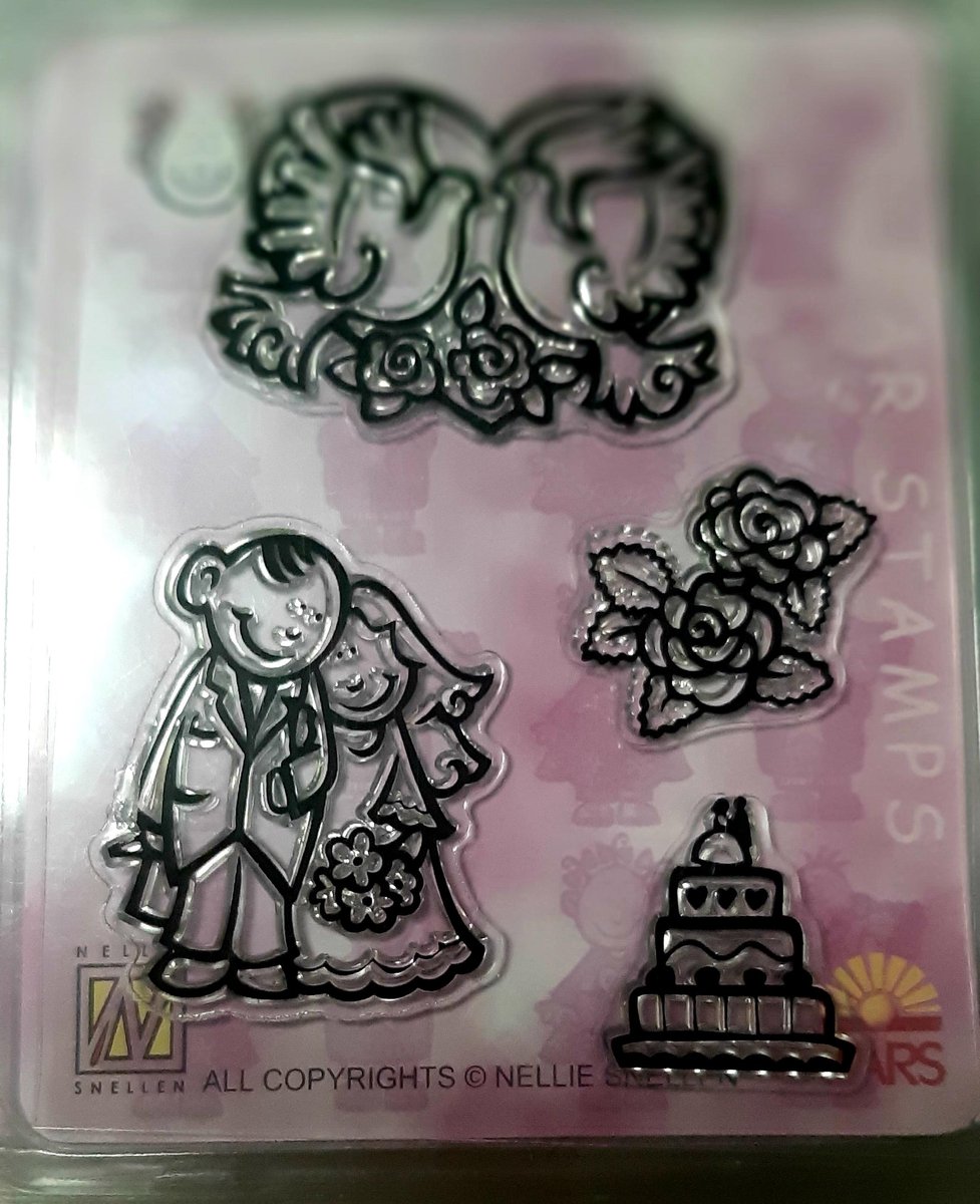 Nellie Snellen clearstamp set - stempel mariage - stempels huwelijk, trouwen - koppel bruidspaar - duiven - bruidstaart - rozen