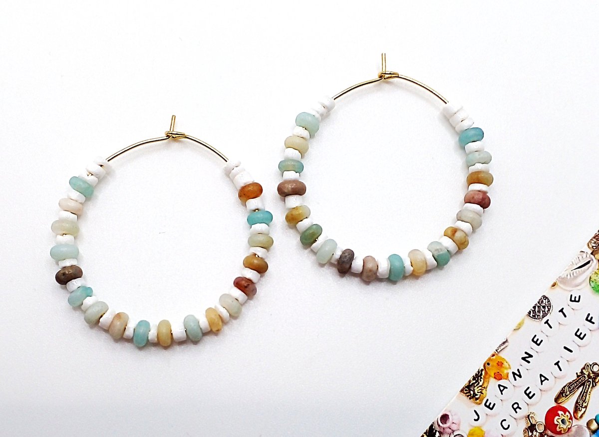 Jeannette-Creatief® - Beach - Shell - Oorbellen - Oorhangers - Oorringen - Natuursteen Turquoise Multi colour Chalcedoon kwarts Disc (4mm) - Disc Schelpen - IBIZA Chic – Boho Chic – Bohemian – Bohemien - Boho Chic – Mermaidcore