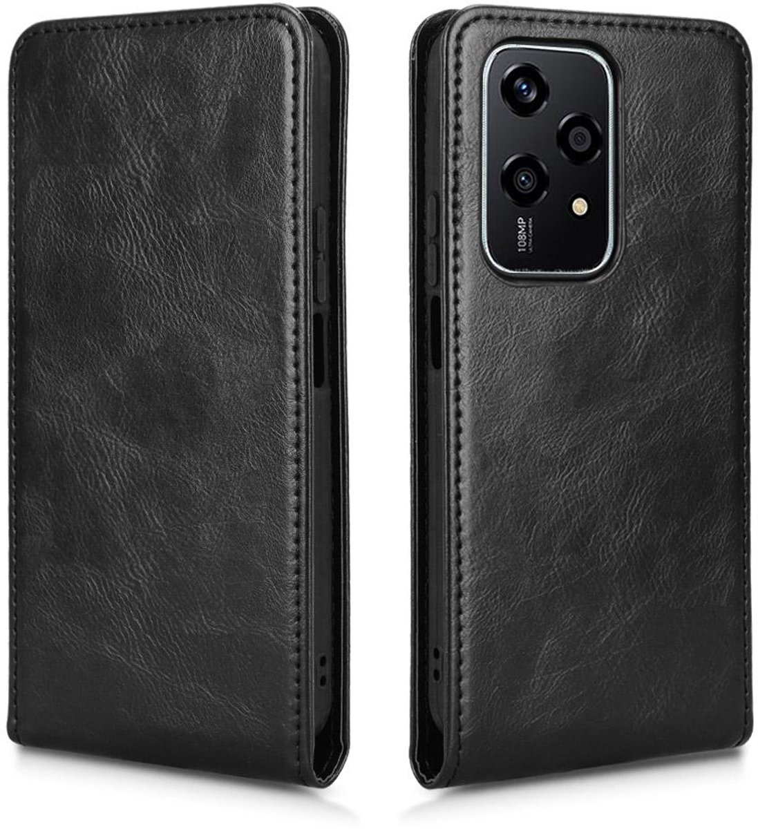 Hoesje geschikt voor HONOR 200 Lite - Phonesta Leather Vertical Flip Wallet Case - Zwart