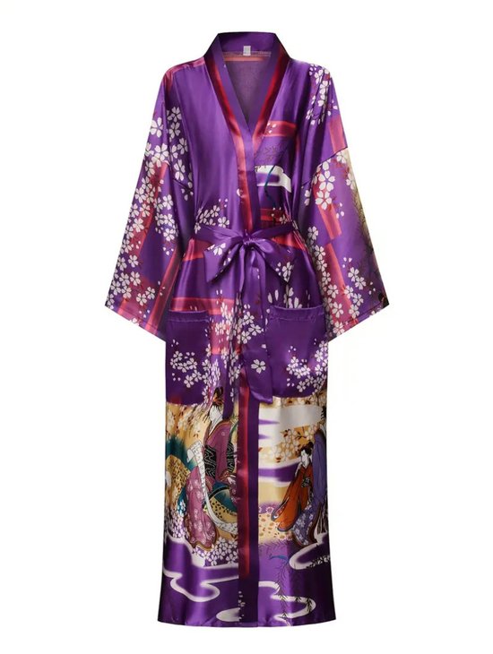 Nivard Badjas Dames - Kimono - Kamerjas - Ochtendjas - Pyama - Paars - XXL
