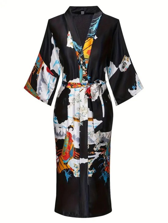 Nivard Badjas Dames - Kimono - Kamerjas - Ochtendjas - Pyama - Zwart - XXL