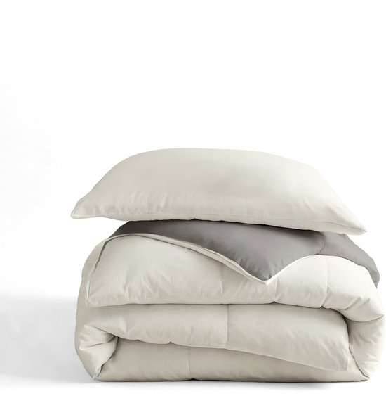Foto: Sleeptime 2 in 1 omkeerbare dekbed dekbed zonder overtrek inclusief kussensloop 140x200 creme kaki
