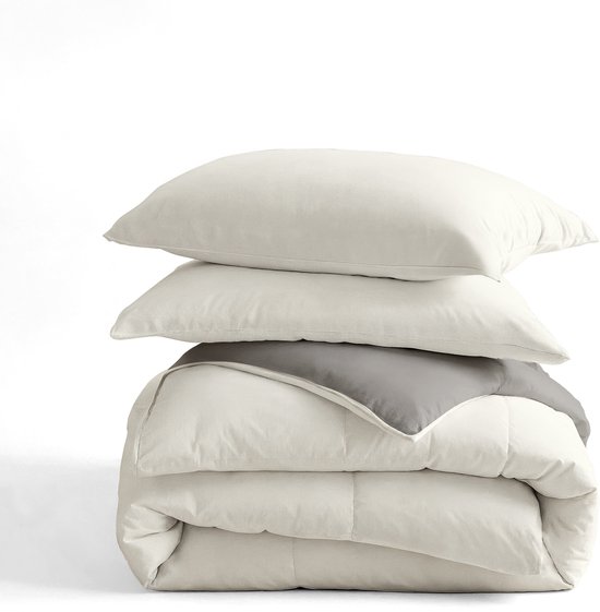 Sleeptime 2 in 1 Omkeerbare Dekbed - Dekbed zonder Overtrek + Gratis Kussenslopen - 240x200 - Creme/Kaki