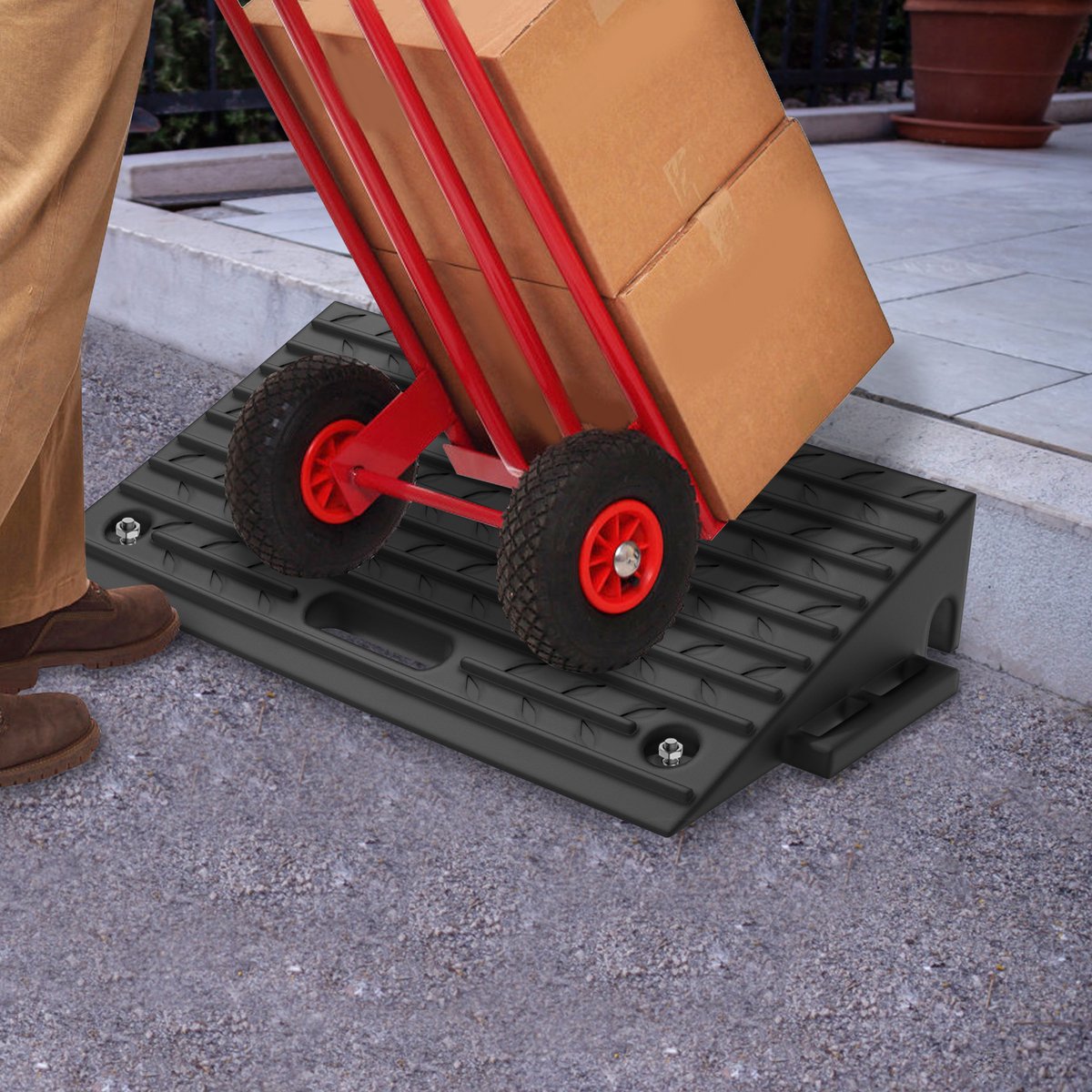 2 Stuks Stoeprand Oprijplaat Rubberen Toegangsplaat Stoeprand Oprijplaat Draagbare Rolstoel Oprijplaat Deur Drempel Oprijplaat Auto Drempel Oprijplaat Met Gestructureerd Oppervlak En Handvat 53x32x10cm