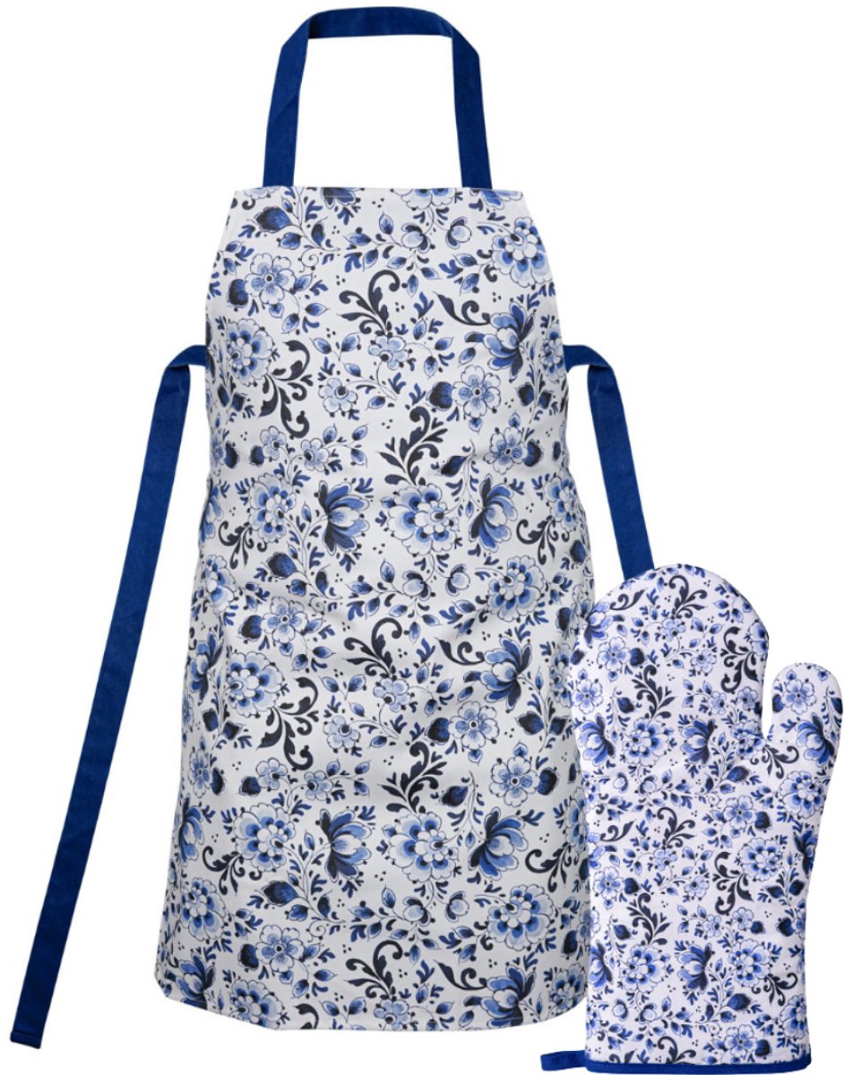 Keukenset - schort en ovenwant - keukenschort dames - Delfts blauw - Holland souvenir - Hollandse cadeautjes - cadeauset vrouw - schort Holland