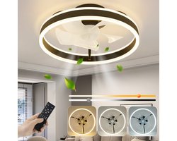 NETTLIFE Plafondventilator met verlichting 40cm - zwart en wit - dimbaar met afstandsbediening - 6 standen Ventilator - LED 34W - Timer plafondlamp - voor slaapkamer | woonkamer | keuken | hal