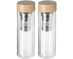 Secret de Gourmet Theefles 2x - Dubbelwandig Glas/Bamboe - 40 cl