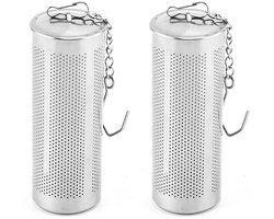 Tee Ei Set - RVS Theefilters met Deksel & Ketting - Voor Losse Thee & Kruiden - Vaatwasmachinebestendig - Voor Theeliefhebbers - Zilver - Ø6.5cm - 4 stuks
