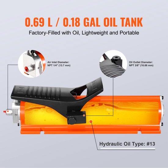 Luchthydraulische Pomp, 689 Bar Reservoir van 0,69 L, Metalen Behuizing, Luchtbediende Voetpomp met Pedaal, Npt16,66 Mm Olie-Uitlaat, voor Precisiemachines en Ruimtevaarttoepassingen van Zaqy. — afbeelding 3