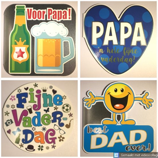 4 Cartes de vœux de Luxe pour la Vaderdag - Carte de vœux papa père papa - 4 motifs - Formes Think - Cartes tactiles - Avec enveloppe - 16 x 16 cm - Carrée - Fatertag - Fête des pères - Fetes de Peres