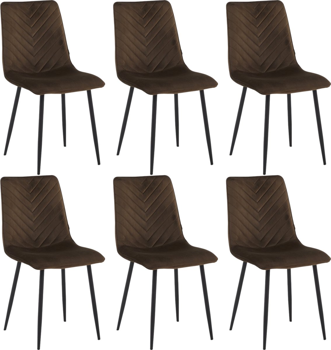 Colenis Senny Eetkamerstoel - Set Van 6 - Bruin - Fluweel - Industrieel - Eetkamerstoelen