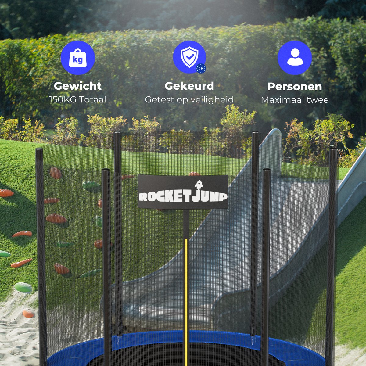 RocketJump TX83 Trampoline - Inclusief ladder en veiligheidsnet - Trampoline 183 cm - Blauw — afbeelding 8
