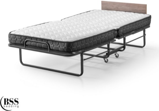 Cama dobrável de metal Borjavle com colchão de 90x200 cm preto [en.casa