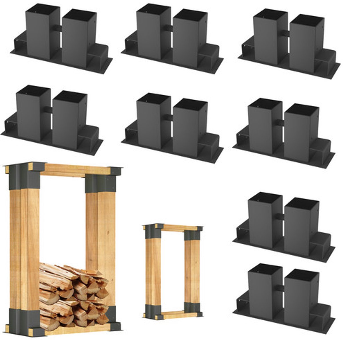 Froadp 8-delige brandhout stapelhulp Zwart metalen hout stapelhulp Gietijzeren hout stapelhouder Stevige brandhout stapelhulp Frame Hout wieg Brandhout houder voor brandhout Brandhout rek