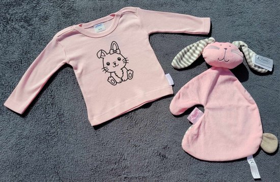 Kraamcadeau -Roze - Konijn - shirtje - kroeltje - maat 50/56 — afbeelding 2