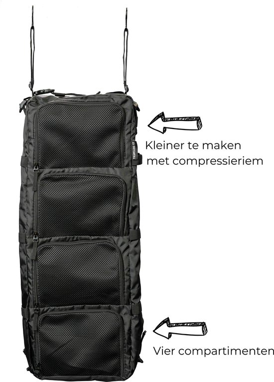 Hangende Packing Cube - 4 compartimenten - Kast organizer - Tent organizer voor kleding - Handbagage - Compressie - Zwart