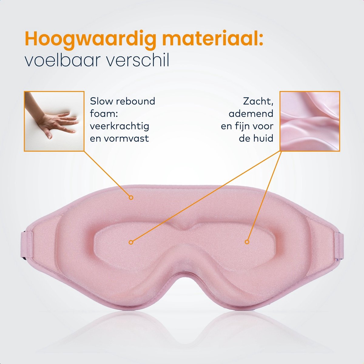 Slowwave Premium 3D Sleep Mask - Ervaar het beste 3D slaapmasker - Geen druk op de ogen dankzij innovatief 3D design - 100% verduisterend - Zacht en ademend traagschuim - Verstelbare band - Inclusief waszakje - Kleur: Sunrise Pink — afbeelding 2
