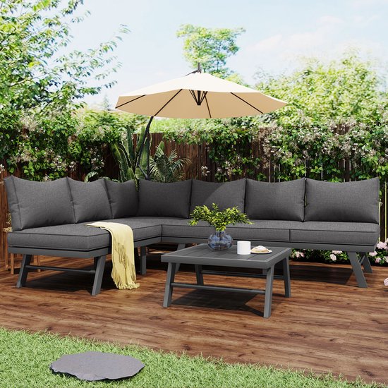 Tuinmeubelset - ligstoelset voor 5-6 personen - donkergrijs gegalvaniseerd ijzeren frame met beschermpoten