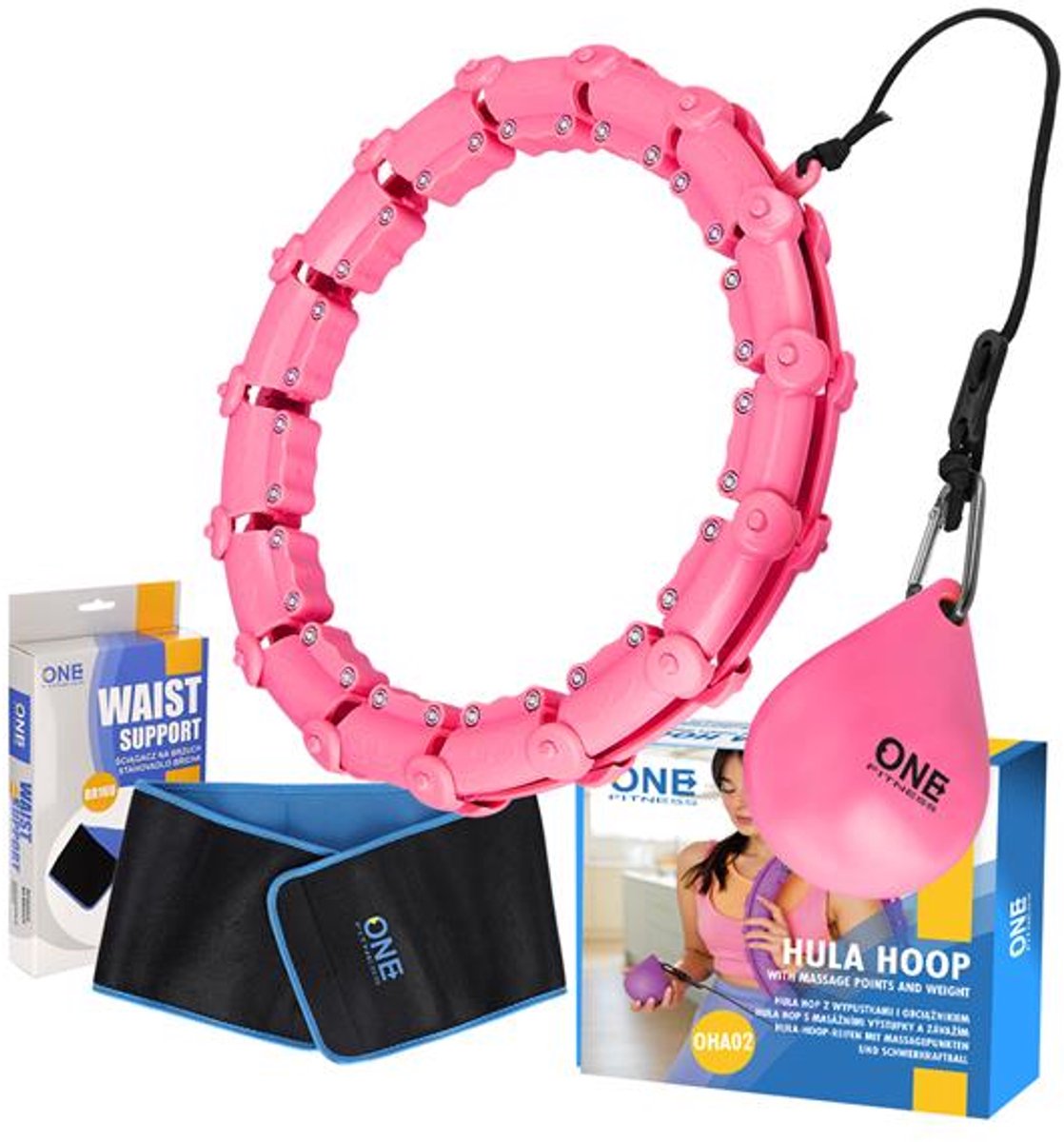 One Fitness OHA02 - Hula Hoop Set - Massage-uitsteeksels - Gewichtbal - Slimming Belt