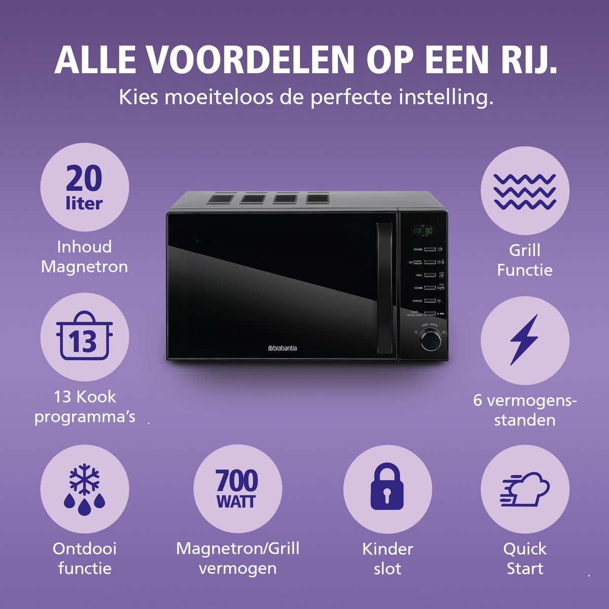 Brabantia BBEK1145DG Magnetron met Grillfunctie - Vrijstaand - 13 automatische kookprogramma's — afbeelding 4