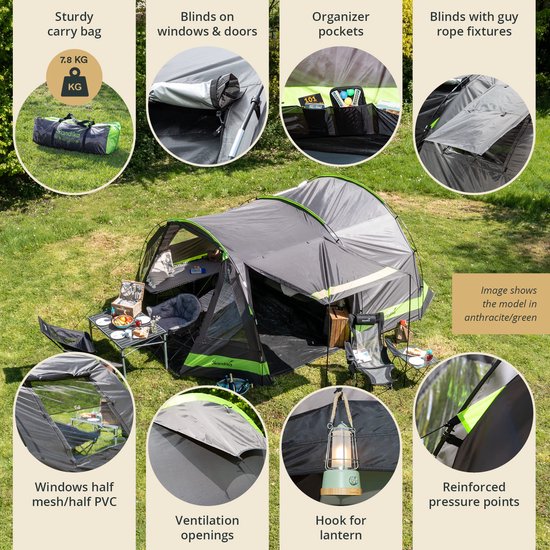 Skandika Kambo 4 Tent – Tunneltenten – Campingtent – Voor 4 personen – 3 ingangen - Tunneltent – Muggengaas – 1 slaapcabine – 420 x 275 x 165 cm (L x B x H) - 3000 mm waterkolom – Outdoor, Camping, Tuin – Kamperen – beige