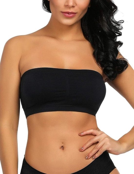 Somstyle Strapless BH - Maat L - Comfortabele Sport BH - Push Up - Beugelloze BH met Uitneembare Vulling - Zwart