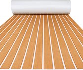 TeakFoamShop – Tapis de bateau en mousse de teck EVA Pro Series – Revêtements de sol autocollant Premium Bateaux – 240 x 60 cm – Marron clair avec lignes Witte – Durable et Luxe , antidérapant