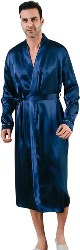 Badjas en satin Nivard Homme - Kimono - Robe de chambre - Satin - Robe de chambre - Pyjama - Blauw - Taille M
