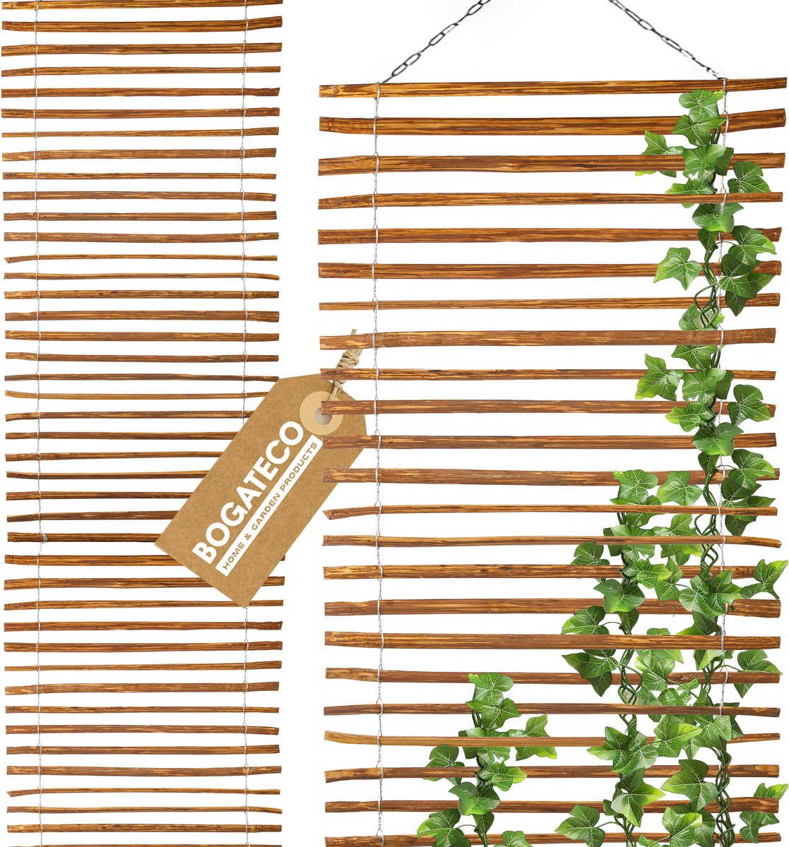 BOGATECO traliewerk van hazelnoot voor klimplanten | 100x200cm | Houten hekwerk perfect voor de tuin | Bruin