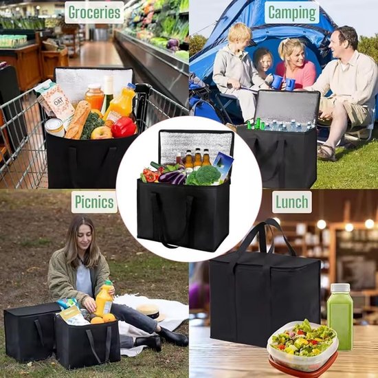 Opvouwbare koeltas - Met bodempaneel - 41 x 26 x 33 cm Grote geïsoleerde tas - Draagbare herbruikbare geïsoleerde boodschappentas - Geïsoleerde tas voor kamperen, picknicken, winkelen, auto, barbecue van Merkloos — afbeelding 3
