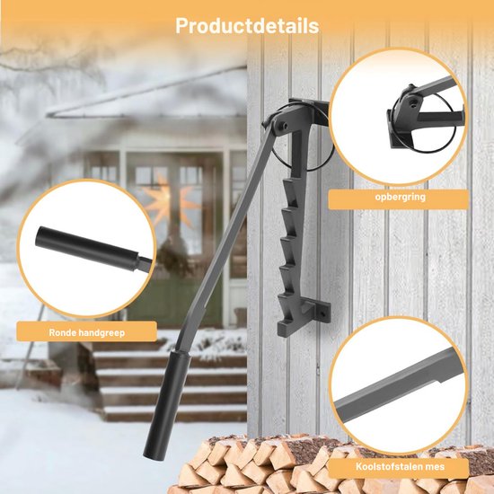 Houtkloofmachine - Houtklover - Houtsplijter - Houtkliever - Kloofmachine - Milieuvriendelijke Kloofwig - Houtklover voor Aanmaakhout - Splijtwig - Met 2 Afneembare Handgrepen - Incl Handschoenen - Zwart — afbeelding 3