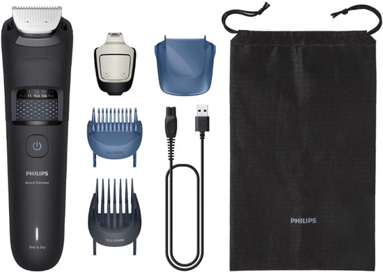 Tondeuse à barbe Philips Series 5000 pour hommes - 2 sabots de coupe - Tondeuse de précision - Étanche - Système de collecte des poils - Pochette de rangement - Zwart - BT5775/15
