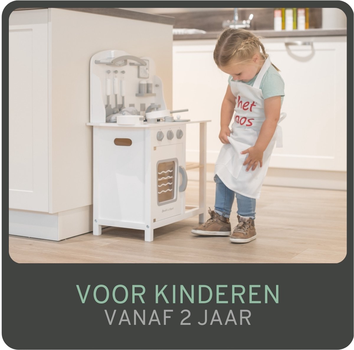Bandits & Angels Houten Kinderkeuken Chef Deluxe White vanaf 2 jaar voor Jongens en Meisjes - Aanrechthoogte 46 cm - incl. 8 Accessoires - Kinder Keuken Wit - Keukentje Hout — afbeelding 7