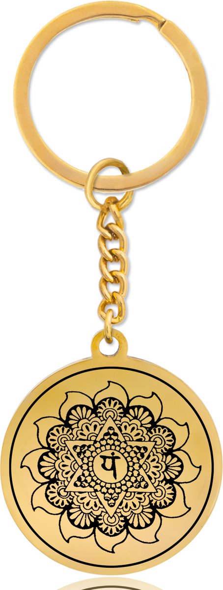 Hartchakra (Anahata) Sleutelhanger – Spiritueel Cadeau van Roestvrij Staal – Goudkleurig – Pax Amare
