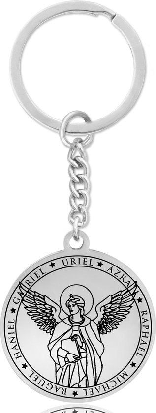 Beschermengel Uriël Sleutelhanger – Spiritueel Cadeau van Roestvrij Staal – Zilverkleurig – Pax Amare