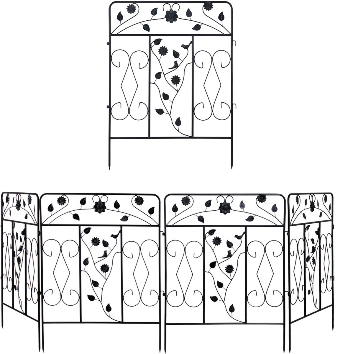 unho Decoratieve Zwarte Tuinafscheiding - 5 Panelen Metalen Draad Afscheiding - Patio Landschap Bloemen Grens Tuin Afscheiding voor Honden Dieren Barrière voor Buiten