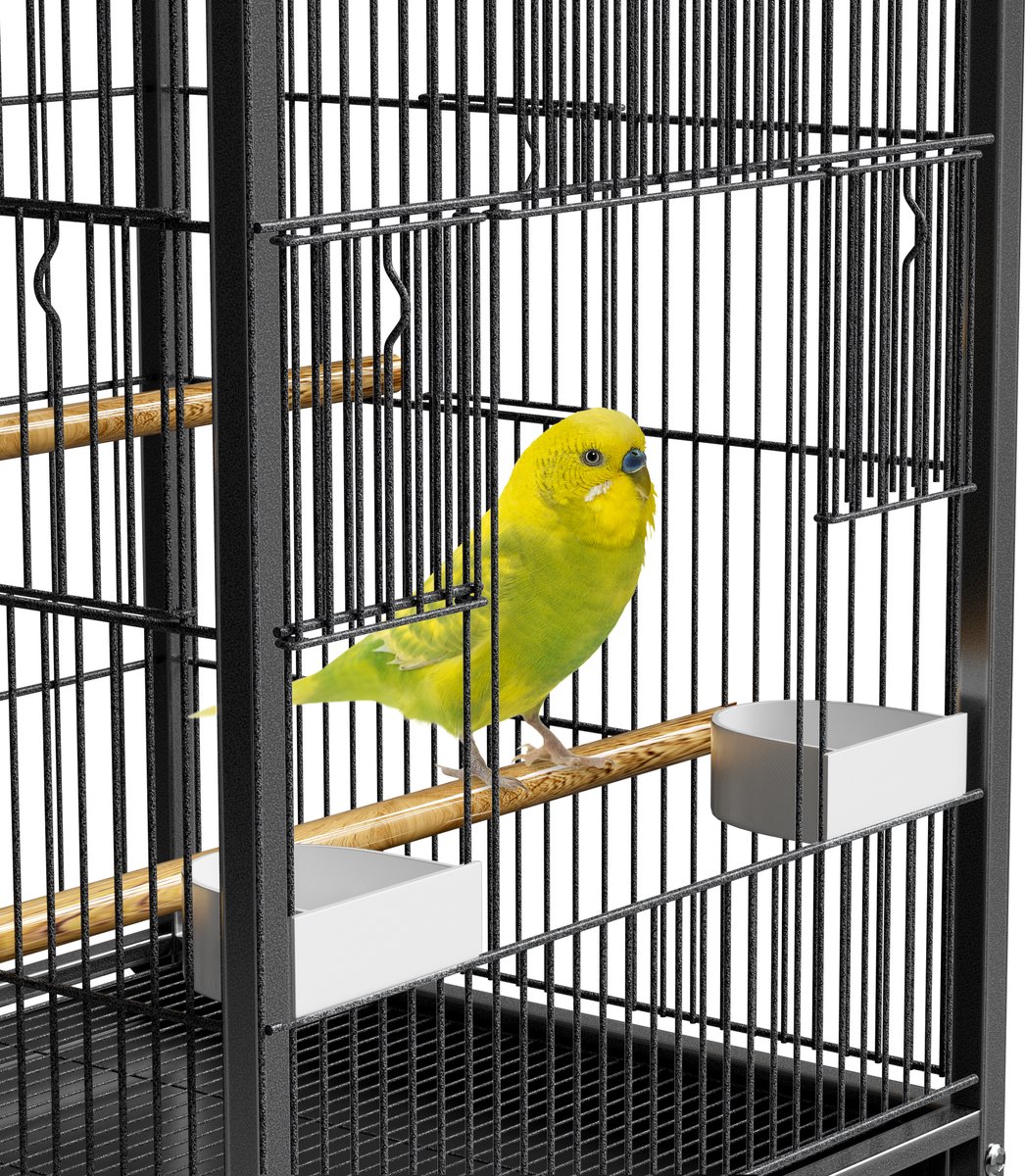 Aufun Vogelkooi Papegaaienkooi Vogelvolière kooi, Volière met wielen en open dak, Zwart, 46 x 46 x 91 cm thumbnail 3