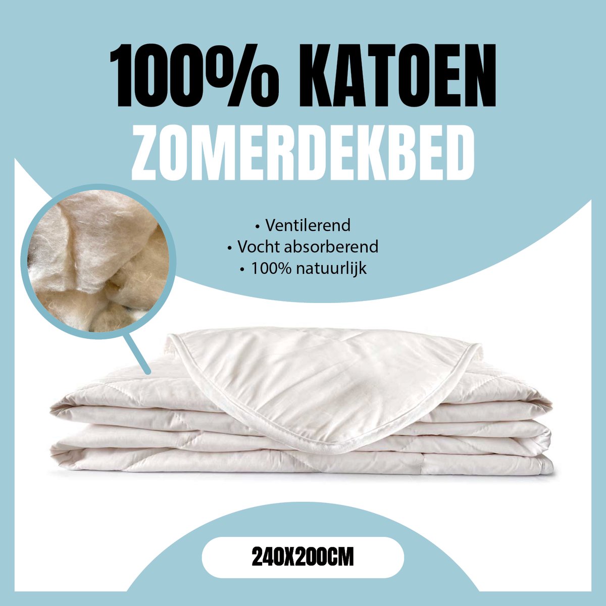 Eleganzzz 100% Katoen Zomer Dekbed - 100% Katoen - 200gr/m2 - Zomerdekbed 240x200cm - Zomerdekbed - Dekbed Zomer - Lits Jumeaux - Dekbedden
