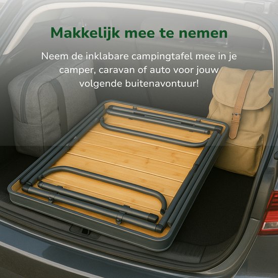 Camp Active campingtafel inklapbaar - opvouwbare bamboe en aluminium tafel