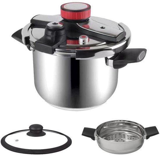 Royal Swiss Snelkookpan - Couscous pan - 2 in 1 - 8 Liter - Ø 26 cm - RVS - Inductie - Automatische sluiting