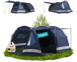 Skandika Kambo tunneltent voor 4 personen - Donkere slaapcabine met zilvercoating, 3000 mm waterkolom, 3 ingangen, zonnescherm, voorruimte met inlegvloer | Donkerblauw campingtent