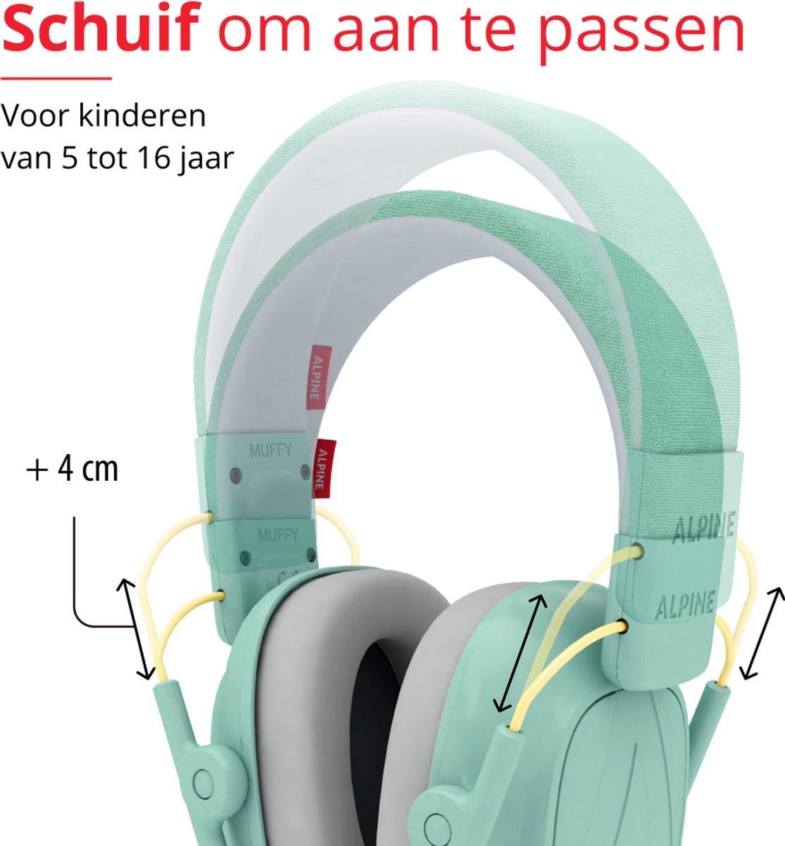Alpine Muffy Kids Gehoorbescherming Kinderen 25 dB (5–16 Jaar) - Verstelbare Oorkappen voor Focus, School & Evenementen - Comfortabele & Opvouwbare Oorbeschermers - Mint – foto 3